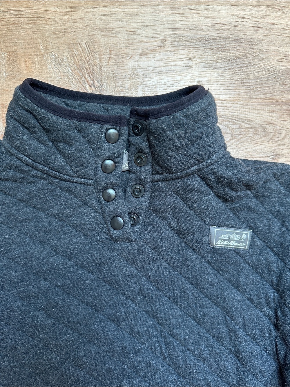Eddie Bauer Black Quilted Snap-Placket Pullover - Picture 2 of 5
